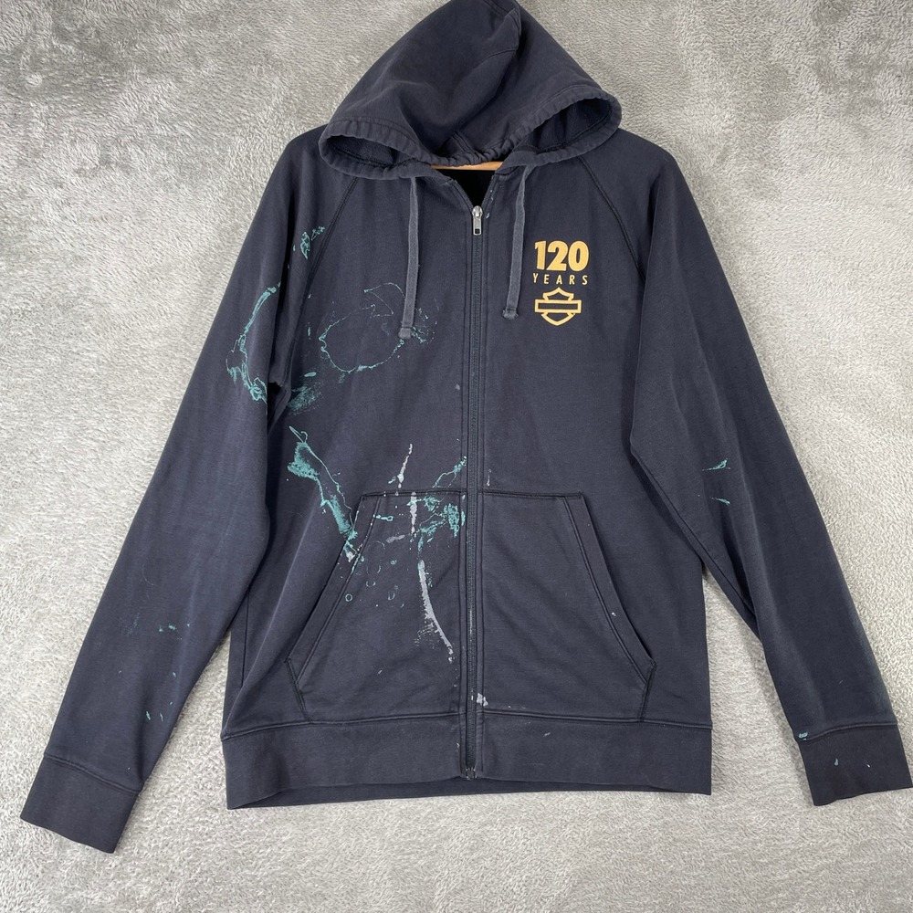 Harley Davidson Hoodie Mens‎ Medium Black Powertrain Operations Y2K Thrashed